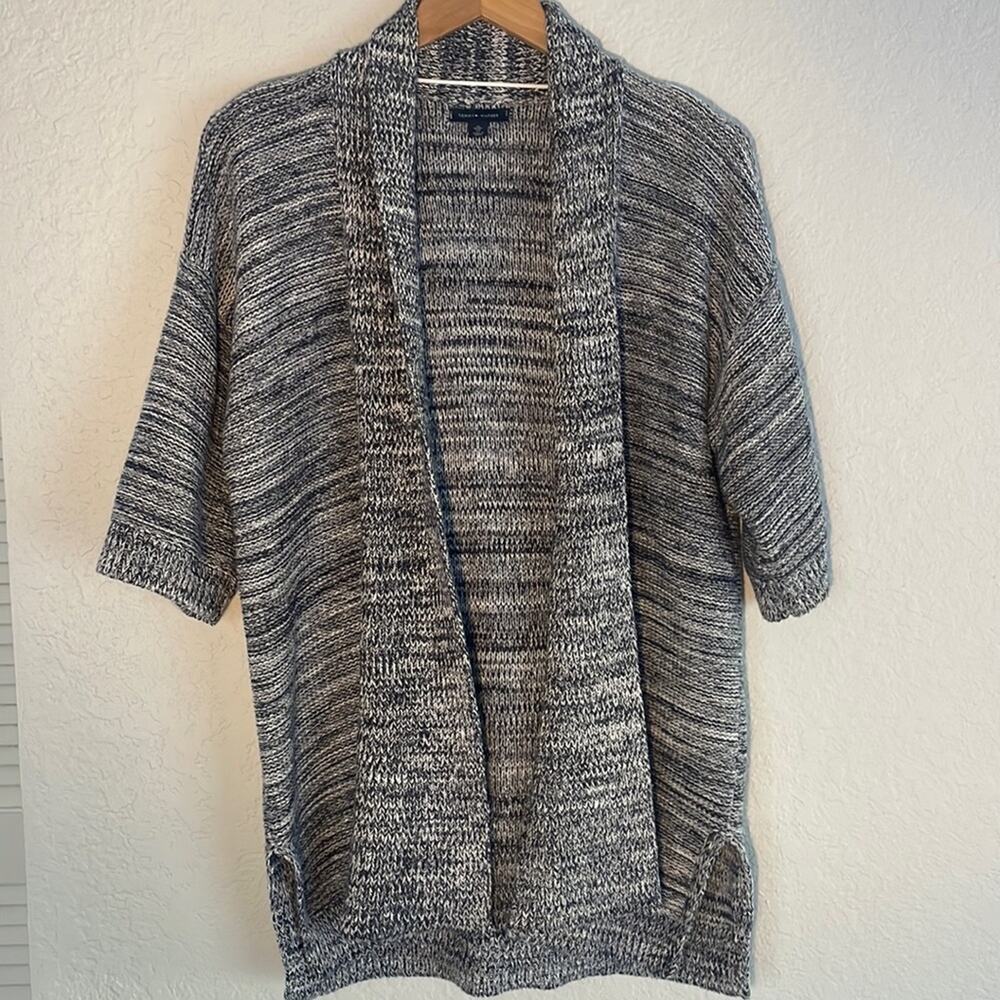 Tommy Hilfiger Marled Blue 1/2 Sleeve Open Sweater Cardigan Cozy Fall Preppy